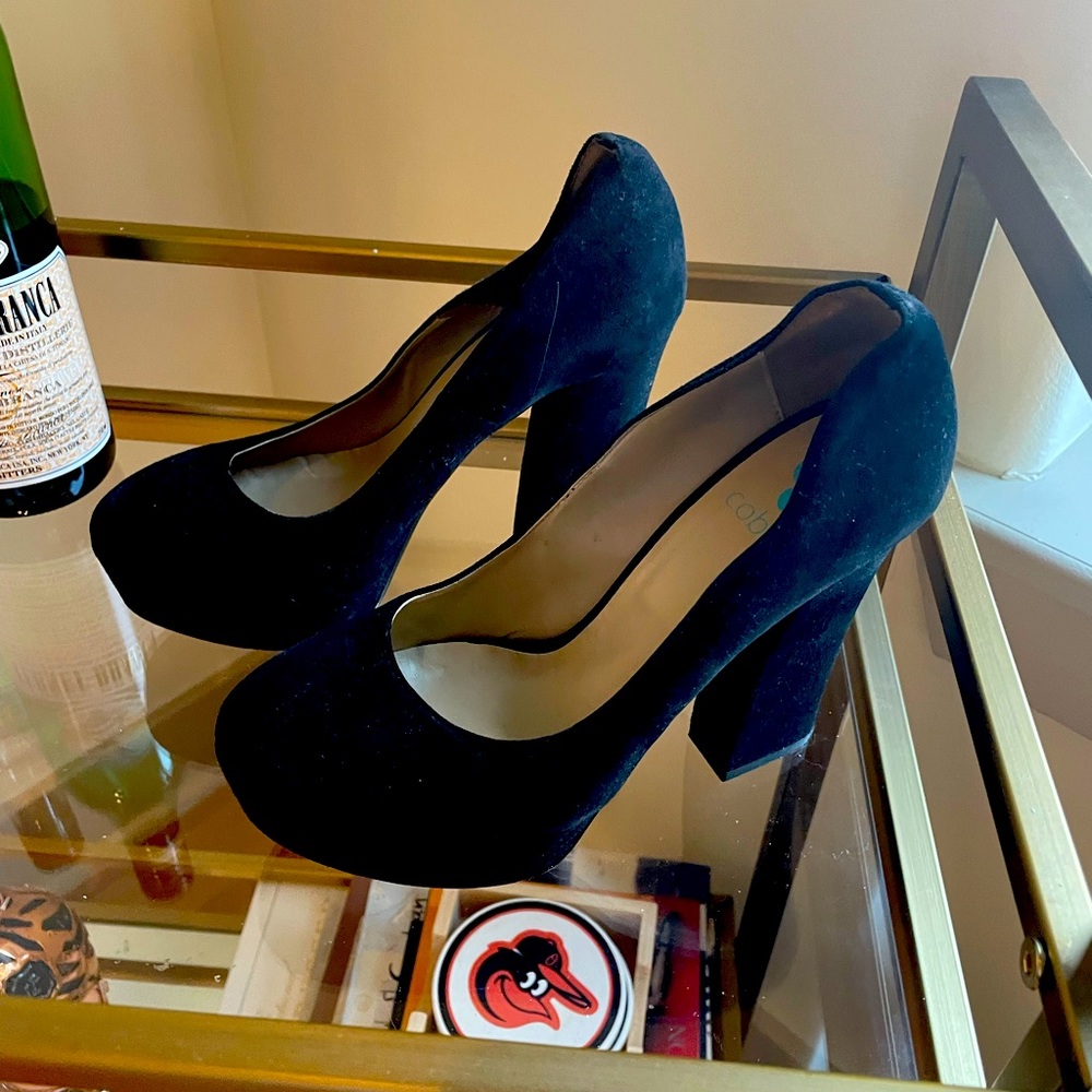 Italian made black suede platform pumps, size 6.5, worn once